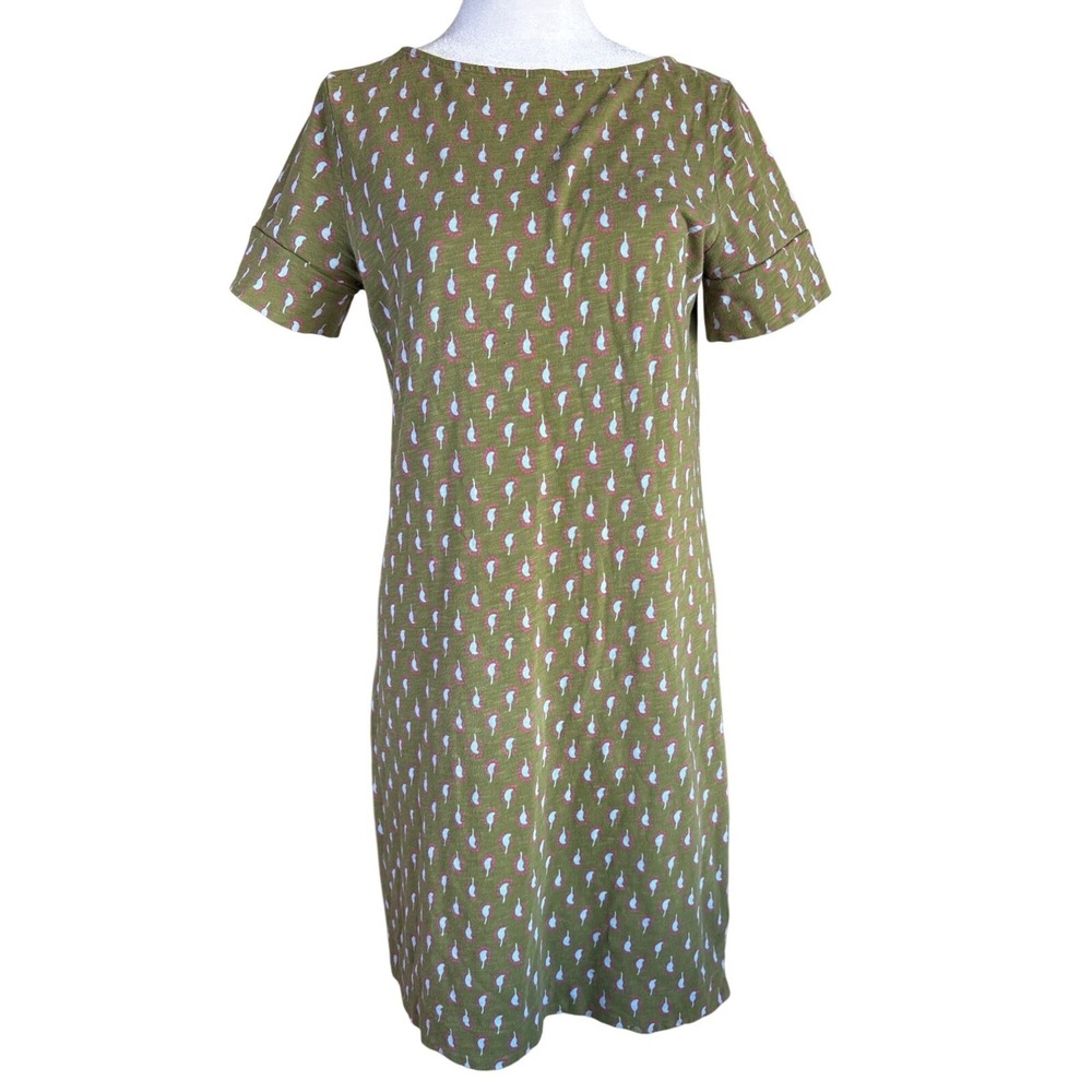 Boden Dress Size 6 Jersey Short Sleeve Sheath Green Pink Paisley‎ Print Sheath